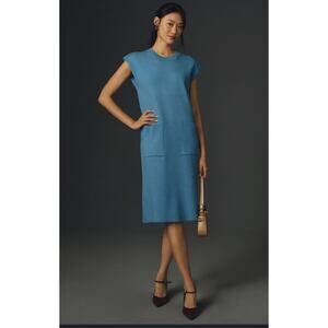 NWT Maeve Anthropologie Maeve Muscle Column Midi Dress Blue Office Career Sz L